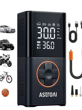 ASTROAI Portable Air Compressor Tire Inflator - Black with Orange Accents